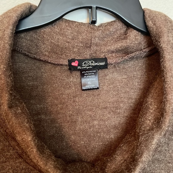 EUC M Delicious brown/tan sweater dress cowl neck short sleeve - Picture 2 of 4